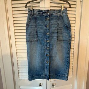Evereve denim skirt button front 28 blue